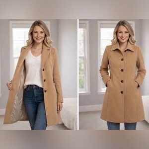 Brooks Brothers Stylish Tan Peacoat Long Wool Coat. Size 2